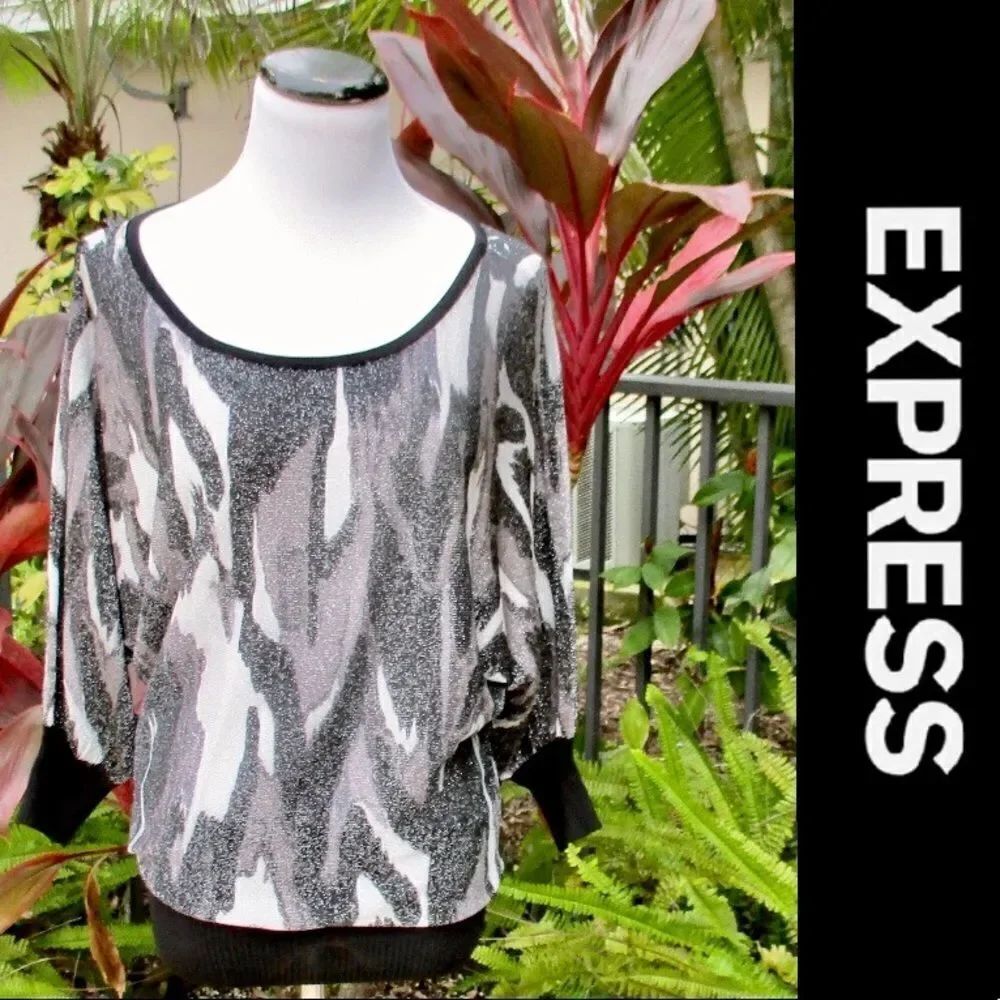 Express Abstract Shimmer 3/4 Sleeve Sweater